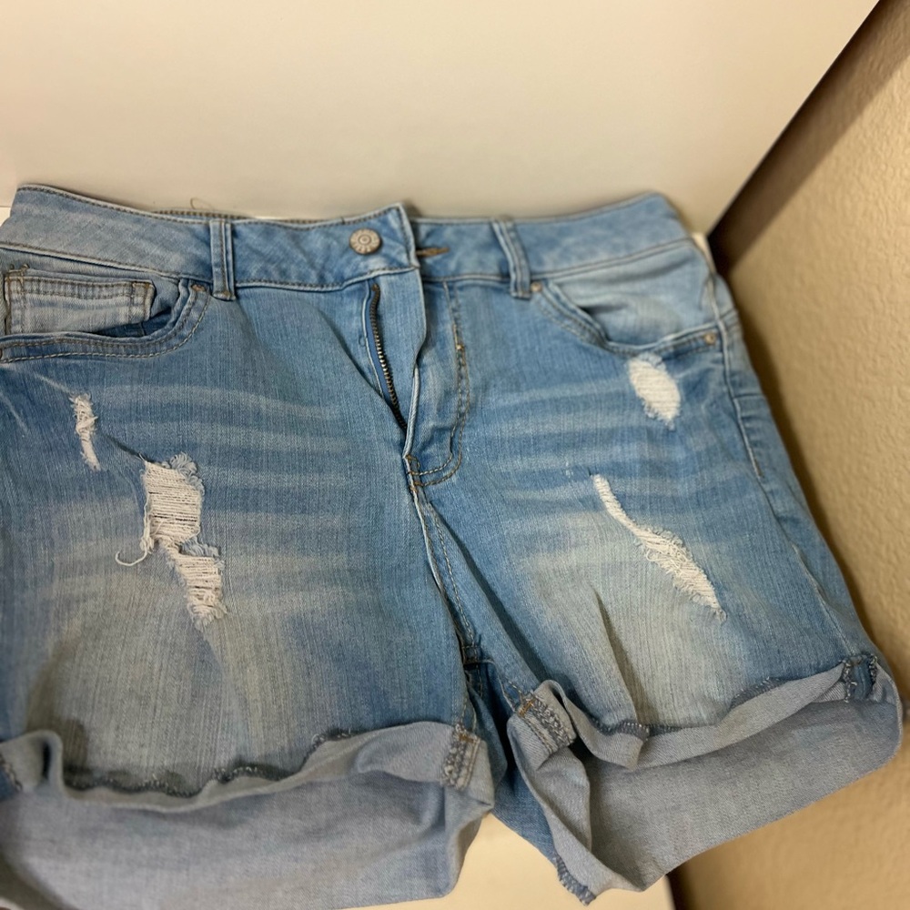 Light Blue Distressed Denim Shorts